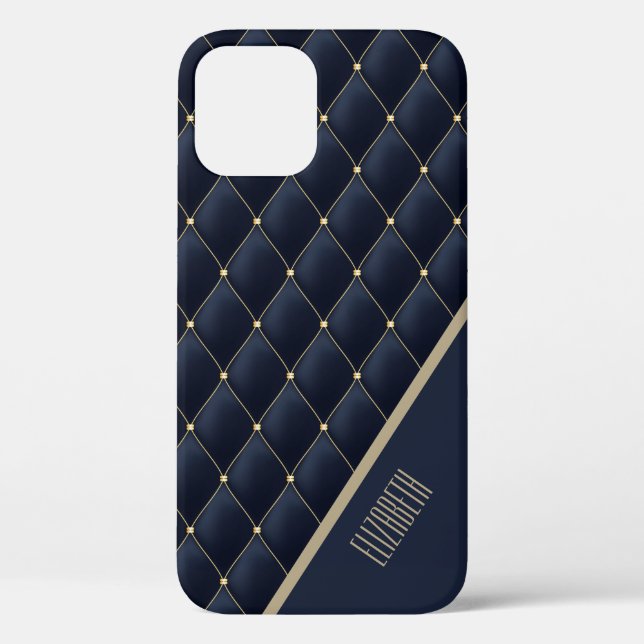 Glamour Gold Quilt Navy Muster Personalisiert Case-Mate iPhone Hülle (Rückseite)