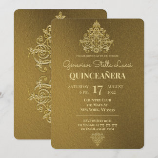 Glamour Gold Quinceñera Party Einladung