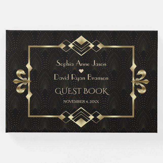 Glamour Gold Roaring 20's Art Déco Hochzeit Gästebuch (Vorderseite)