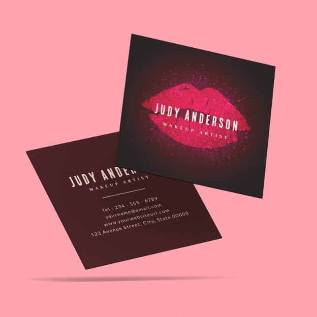 Glamour Gold Rose Lips Makeup Artist Quadratische Visitenkarte (Von Creator hochgeladen)