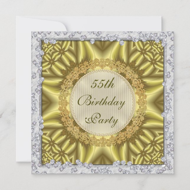 Glamour Gold & Silber 55. Geburtstagsparty Einladung (Vorderseite)