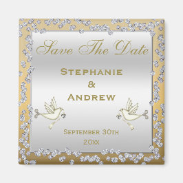 Glamour Gold & Silver Diamonds & Doves Wedding Magnet
