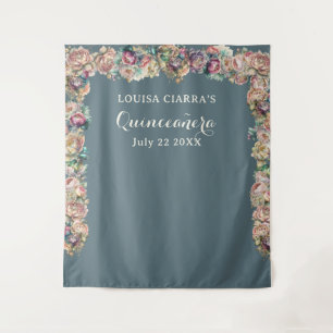 Glamour Gold Sparkor Floral Quinceanera Wandteppich