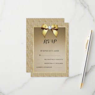 Glamour Gold & Stylish Gem Wedding RSVP Karte