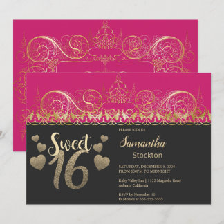 Glamour Gold Sweet 16 Einladung