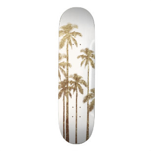 Glamour Gold Tropical Palm Trees on White Skateboard