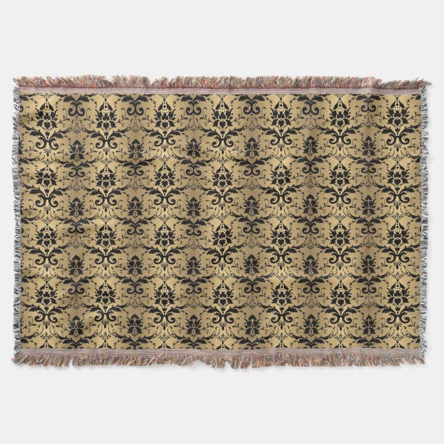 Glamour Gold und Black Damask Print Decke (Vorderseite)