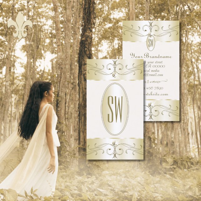 Glamour Gold und Creme Verzierte Ornamente Initial Visitenkarte (Von Creator hochgeladen)
