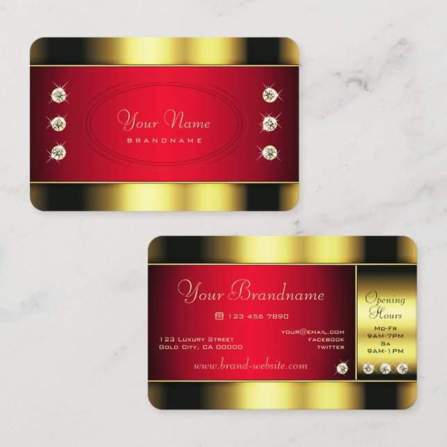 Glamour Gold und Rot mit Imitaten Rhinestones Visitenkarte (Vorne/Hinten)
