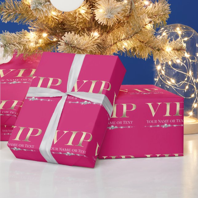 Glamour Gold VIP auf Hot Pink Geschenkpapier (Feiertage)