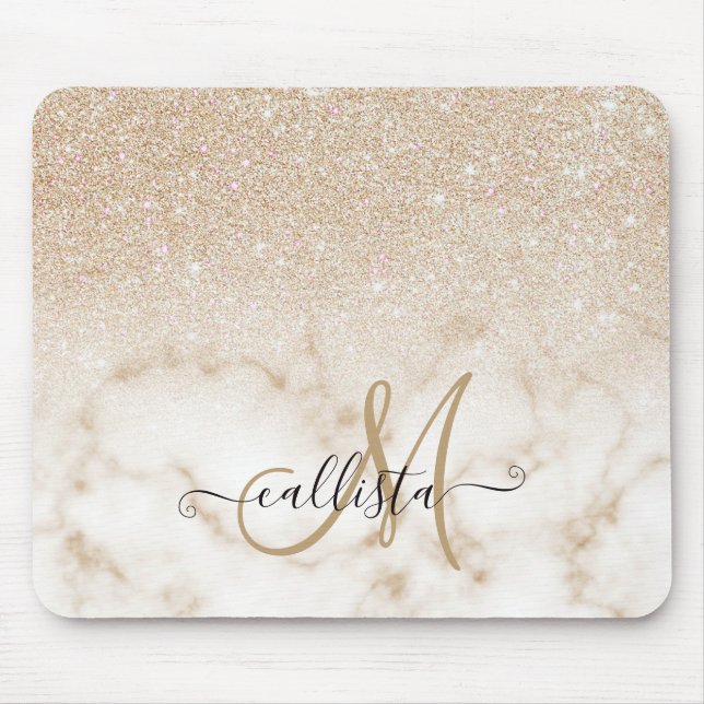 Glamour Gold White Glitzer Marmor Gradient Ombre Mousepad (Vorne)