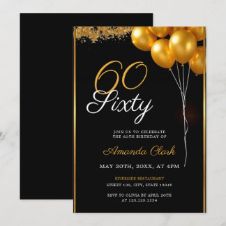 Glamour Golden Balloons Confetti 60. Geburtstag Einladung