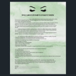 Glamour Green EYELASH EXTENSION CONSENT FORMULAR Flyer<br><div class="desc">Eyelash Extensions Consent Formulare sind perfekt für Ihr Lash Extension Geschäft. Dieses moderne und ausgeklügelte Konsensdesign zeichnet sich durch eine glamouröse, minimalistische Illustration der Wimpern einer Frau aus, einen Titel und einen Block aus, in dem Sie alle Ihre Einwilligungserklärung auf einem luxuriösen, hellgrünen Hintergrund in Aquarellfarbe einfügen können. Brauchst du...</div>