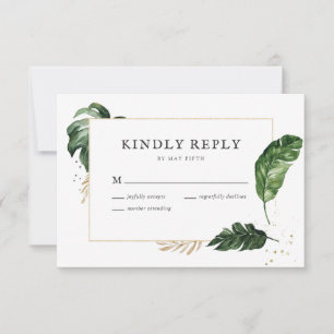 Glamour Greenery Gold Frame Wedding RSVP Card Karte