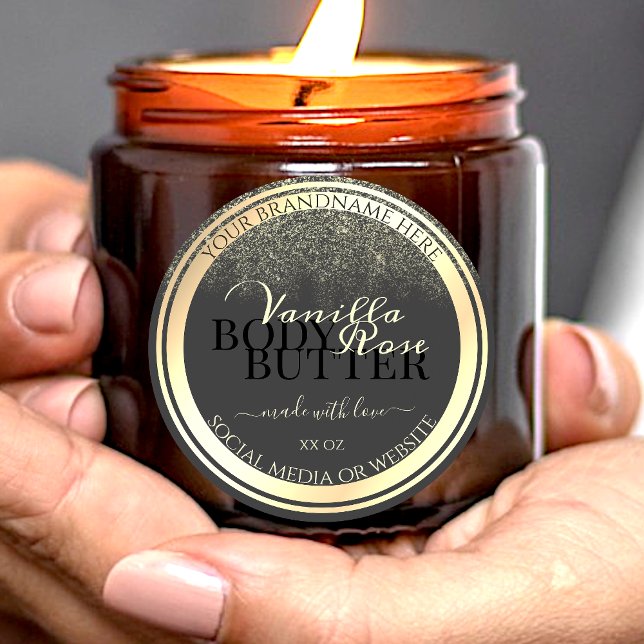 Glamour Grey Product Packaging Labels Gold Frame Runder Aufkleber (Von Creator hochgeladen)