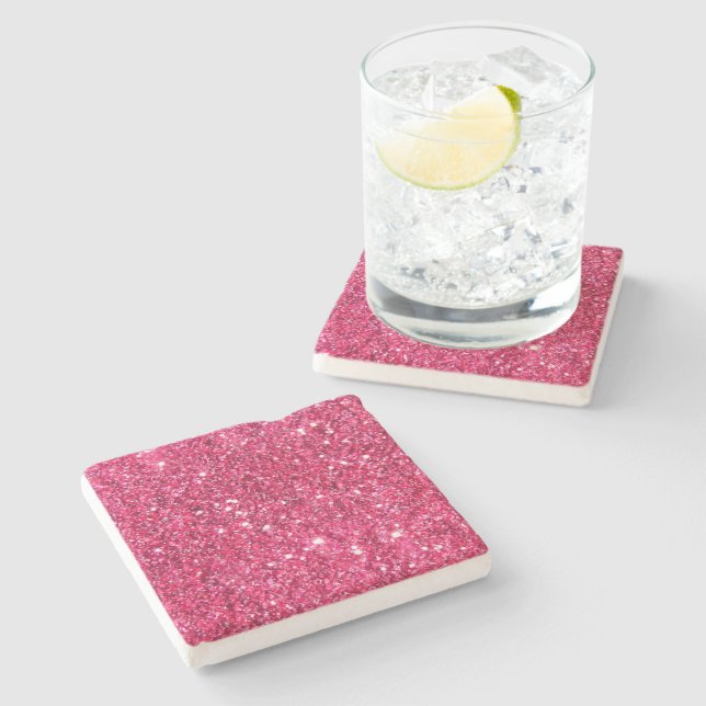 Glamour-heißes Rosa-Glitzer Steinuntersetzer (Seitenansicht)