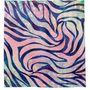 Glamour Holographic Glitzer Blue Zebra Stripes Duschvorhang
