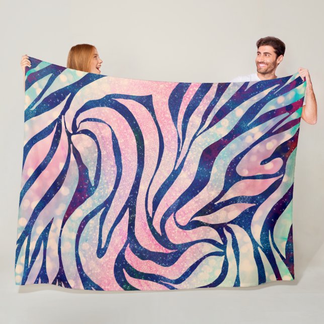 Glamour Holographic Glitzer Blue Zebra Stripes Fleecedecke (Beispiel)
