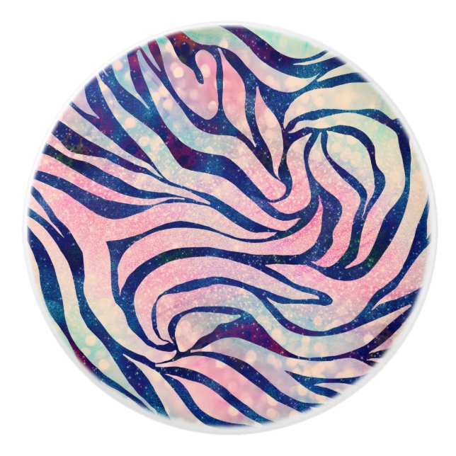Glamour Holographic Glitzer Blue Zebra Stripes Keramikknauf (Vorderseite)