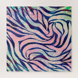 Glamour Holographic Glitzer Blue Zebra Stripes Puzzle