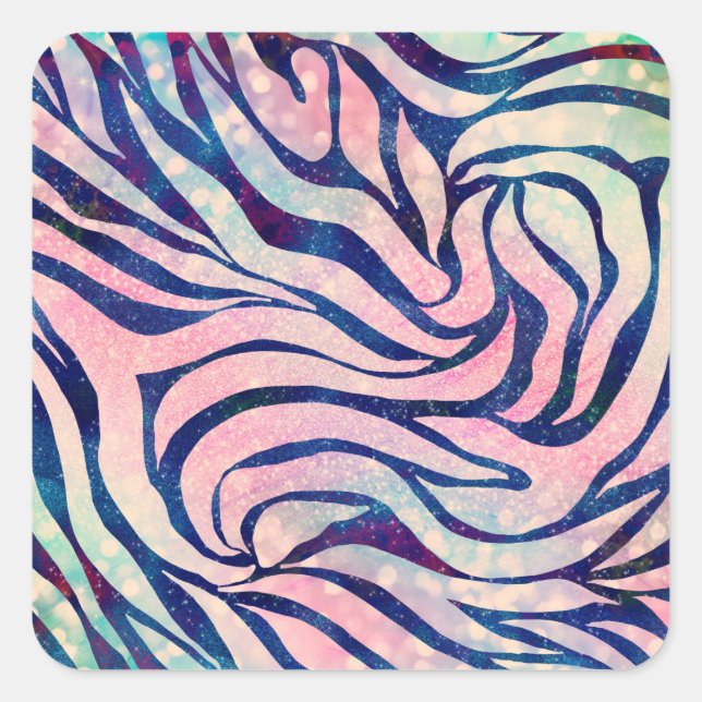 Glamour Holographic Glitzer Blue Zebra Stripes Quadratischer Aufkleber (Vorderseite)