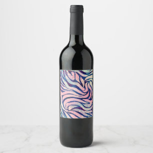 Glamour Holographic Glitzer Blue Zebra Stripes Weinetikett