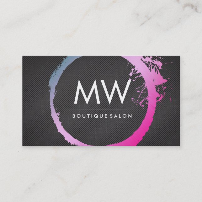 Glamour Hot Pink Blue Brushed Monogram Visitenkarte (Vorderseite)