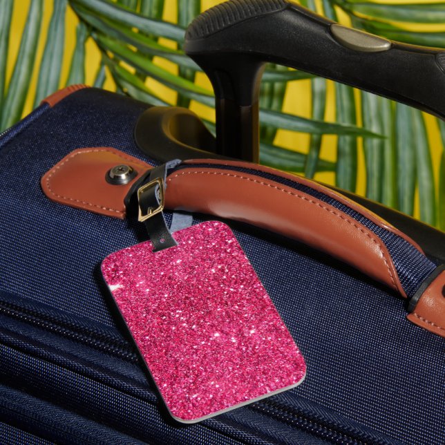 Glamour Hot Pink Glitzer Gepäckanhänger (Vorderseite Insitu 1)