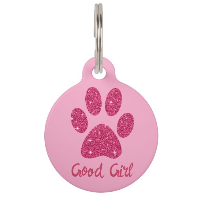 Glamour Hot Pink Glitzer Paw Dog Name Haustiermarke (Vorderseite)