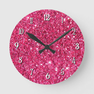 Glamour Hot Pink Glitzer Runde Wanduhr