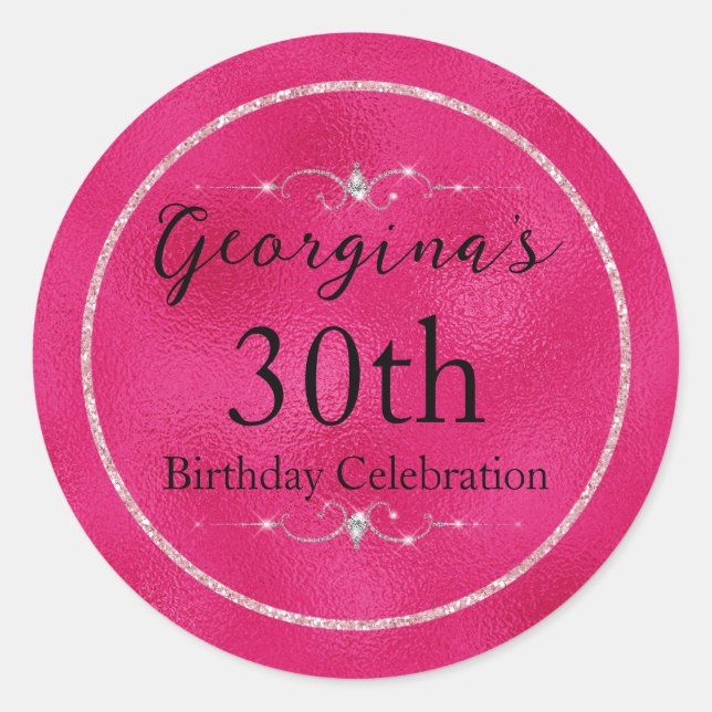 Glamour Hot Pink und Glitzer und Diamanten Runder Aufkleber (Vorderseite)