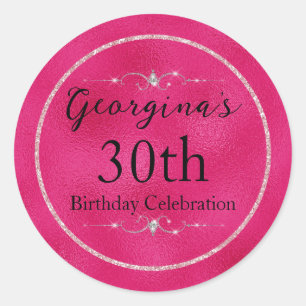 Glamour Hot Pink und Glitzer und Diamanten Runder Aufkleber