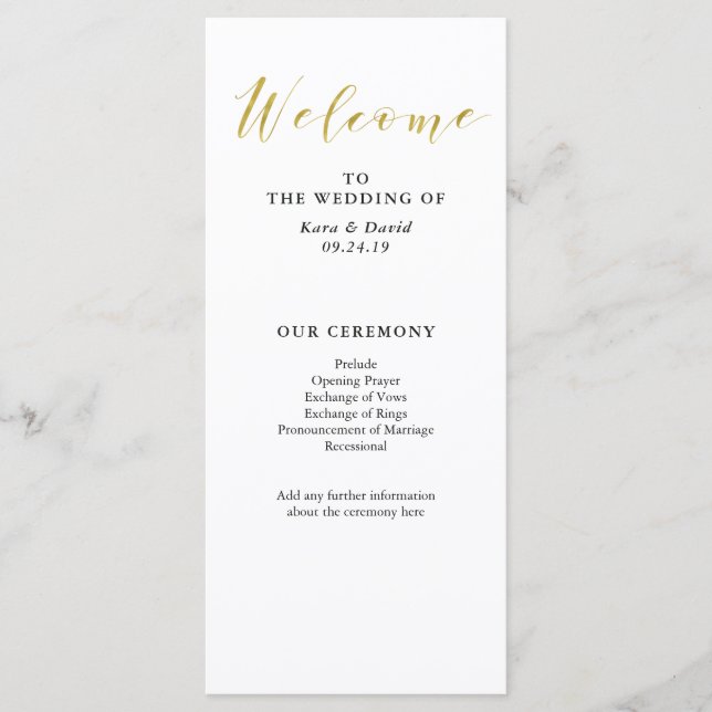 Glamour Imitate Gold Classic Wedding Program Programm (Vorderseite)