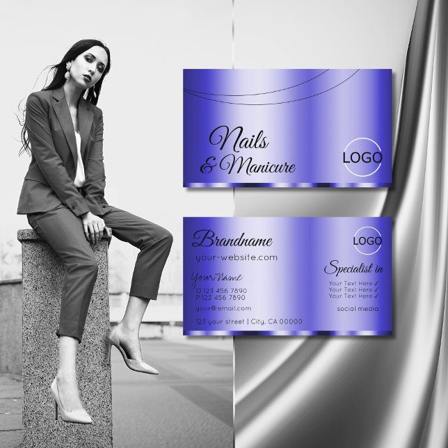 Glamour in schimmerndem Blau mit Logos Moderne Visitenkarte (Von Creator hochgeladen)