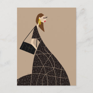 Glamour in schwarzer Mode-Kunst-Postkarte Fräulein Postkarte
