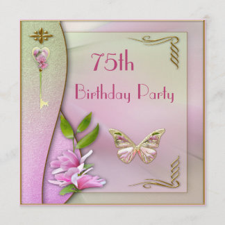 Glamour Key, Magnolia & Butterfly 75. Geburtstag Einladung