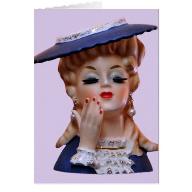 Glamour Lady Head Vase Extravagant Blue Hat Card (Vorne)