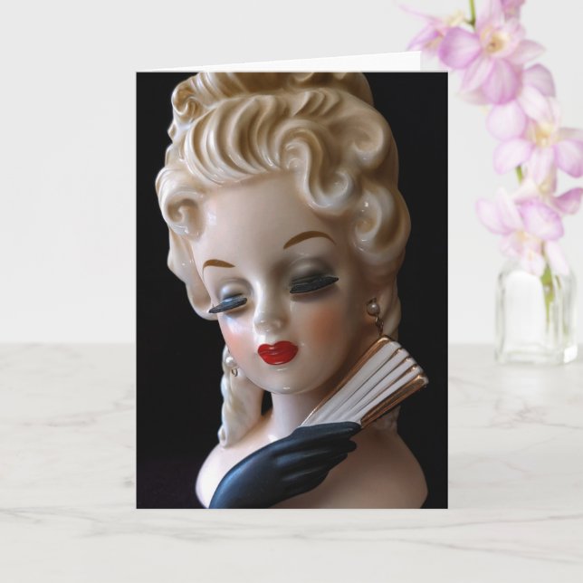 Glamour Lady Head Vase Velvet Glove Fan Doll Karte (Orchidee)