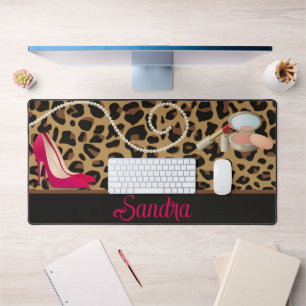 Glamour Leopard Print Girl Personalisiert Schreibtischunterlage