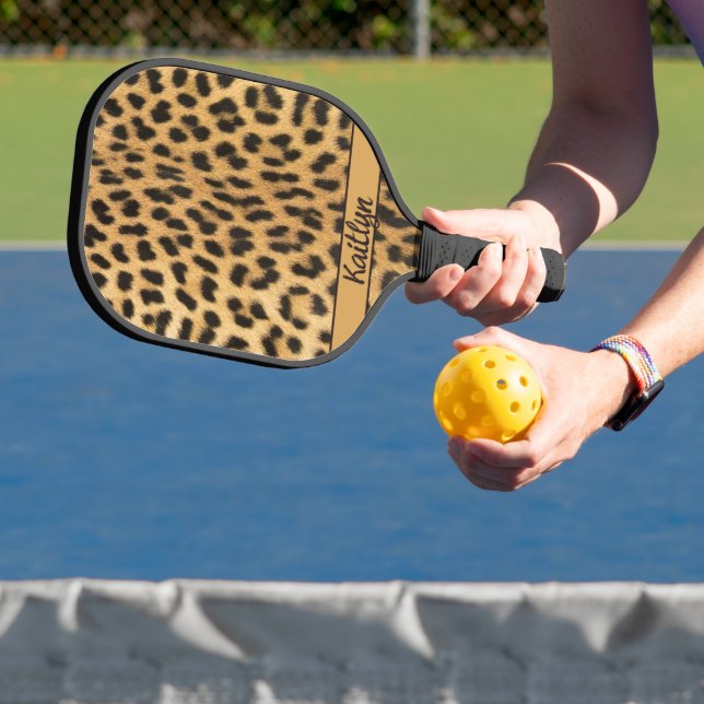 Glamour Leopard Print Script Name Pickleball Schläger (InSitu)