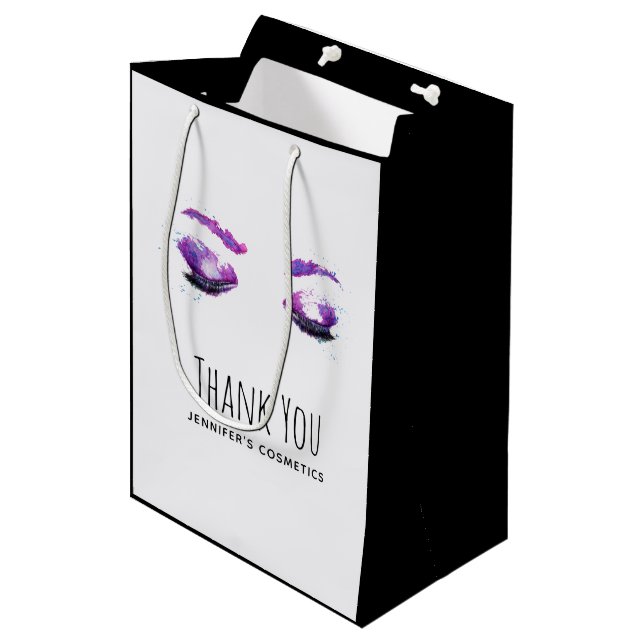 Glamour Lila Eyes & Brows Aquarell Vielen Dank Mittlere Geschenktüte (Vorderseite Schrägansicht)