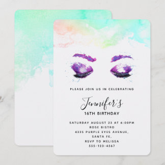 Glamour Lila Eyes & Brows Wasserfarbe Geburtstag Einladung