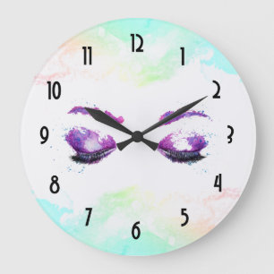 Glamour Lila Eyes & Brows Wasserfarbe Große Wanduhr