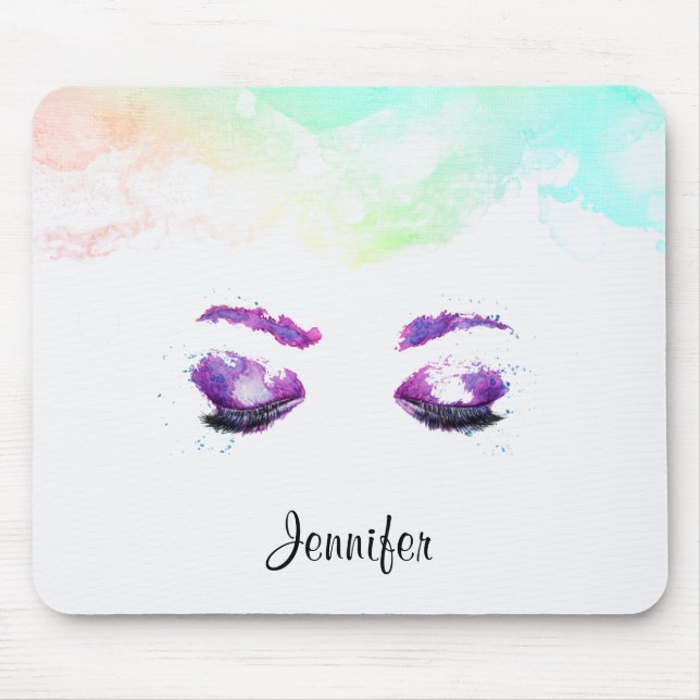 Glamour Lila Eyes & Brows Wasserfarbe Mousepad (Vorne)
