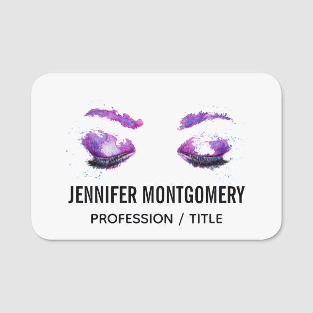 Glamour Lila Eyes & Brows Wasserfarbe Namensschild (Vorderseite)