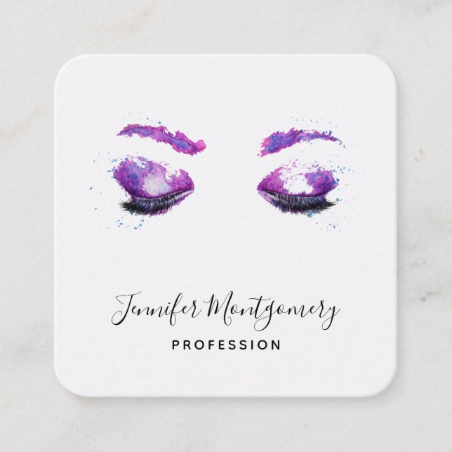 Glamour Lila Eyes & Brows Wasserfarbe Quadratische Visitenkarte (Vorderseite)