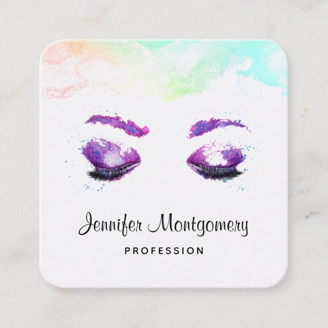 Glamour Lila Eyes & Brows Wasserfarbe Quadratische Visitenkarte (Vorderseite)