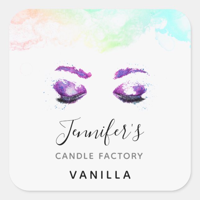 Glamour Lila Eyes & Brows Wasserfarbe Quadratischer Aufkleber (Vorderseite)