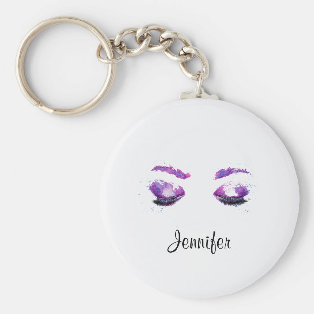 Glamour Lila Eyes & Brows Wasserfarbe Schlüsselanhänger (Vorne)