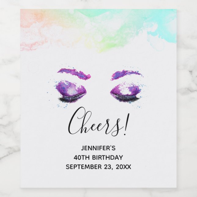 Glamour Lila Eyes & Brows Wasserfarbe Weinetikett (Einzelnes Label)